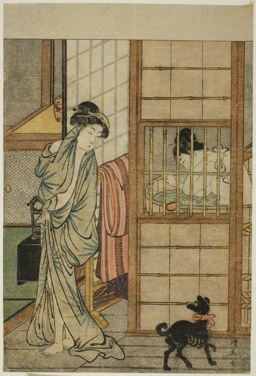 Woman After a Bath, a "Csábító szépségek összehasonlítása (Irokurabe enpu sugata)" c. alkotó: Torii Kiyonaga