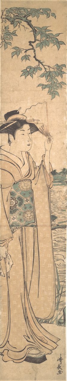 Nő legyezővel a Sumida folyó partján. alkotó: Torii Kiyonaga