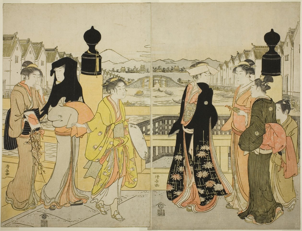 Nők átkelnek a Nihonbashi hídon alkotó: Torii Kiyonaga