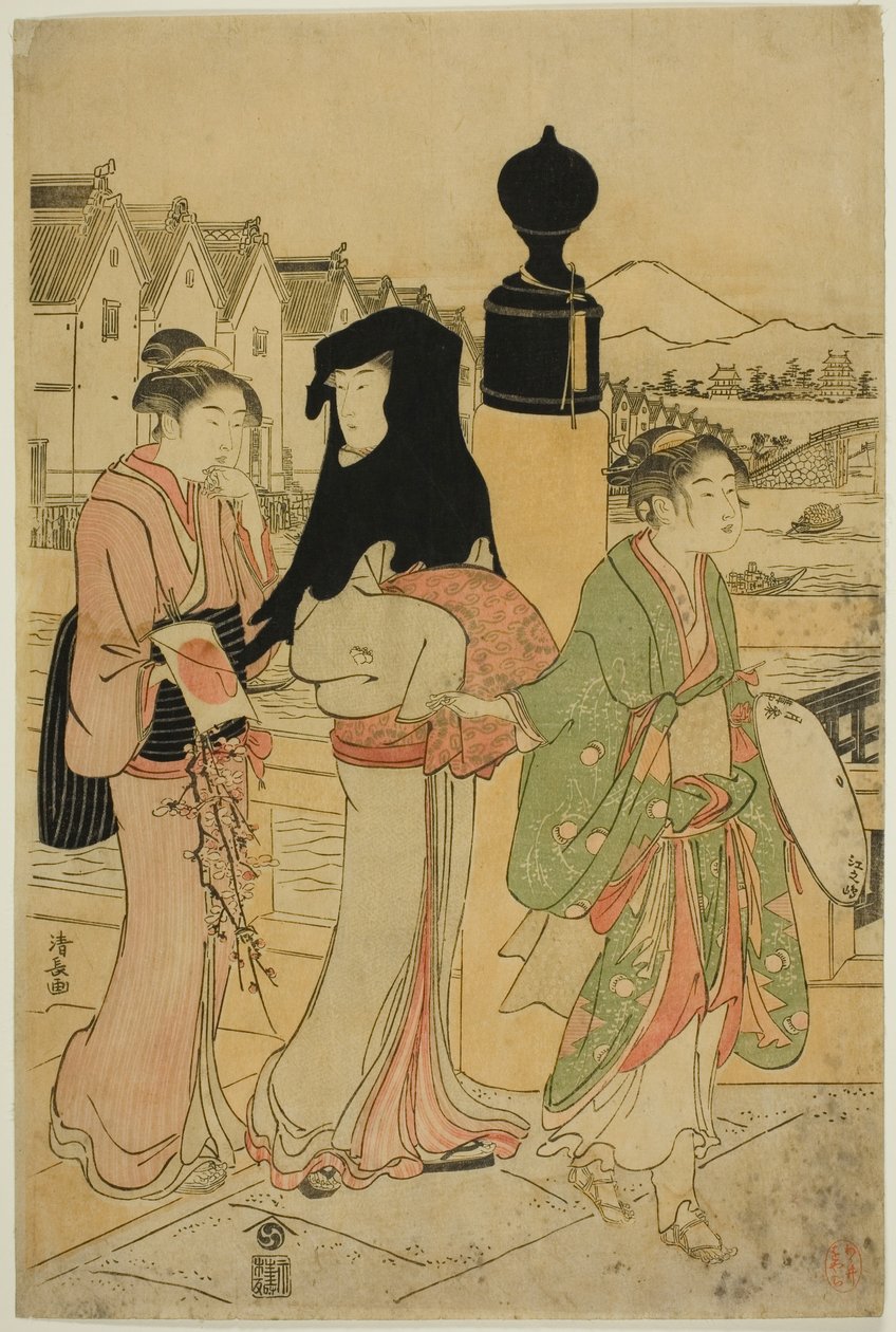 Nők átkelnek a Nihonbashi hídon alkotó: Torii Kiyonaga