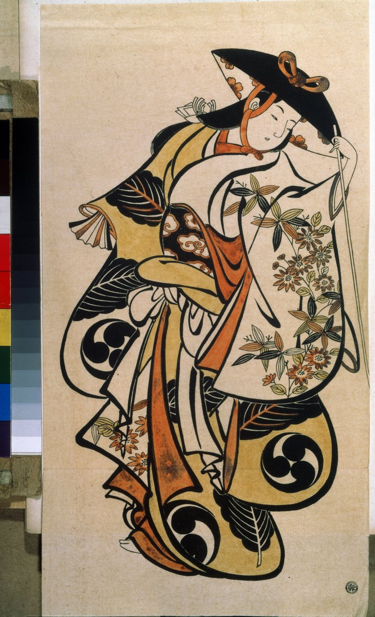 Férfi színész, aki a nőt alakítja. Nyomtatás: Torii Kiyonobu, the Elder (1664-1729) alkotó: Torii Kiyonobu I