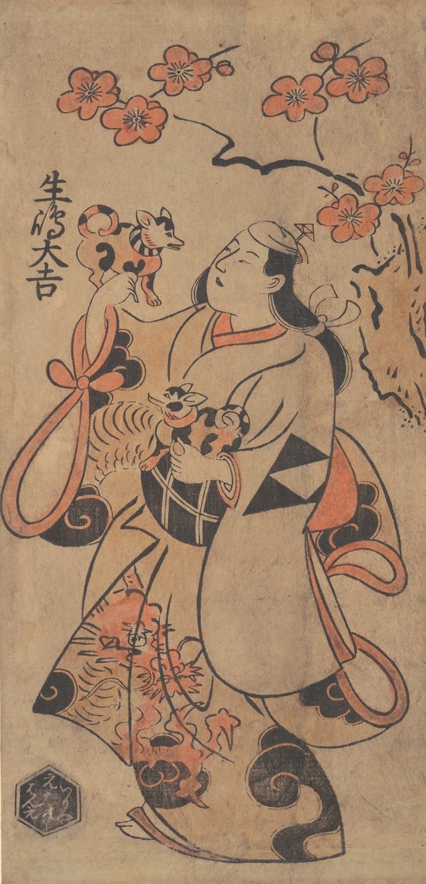 A színész Ikushima Daikichi, mint egy Ume-fa alatt álló nő, kb. 1705. alkotó: Torii Kiyonobu I