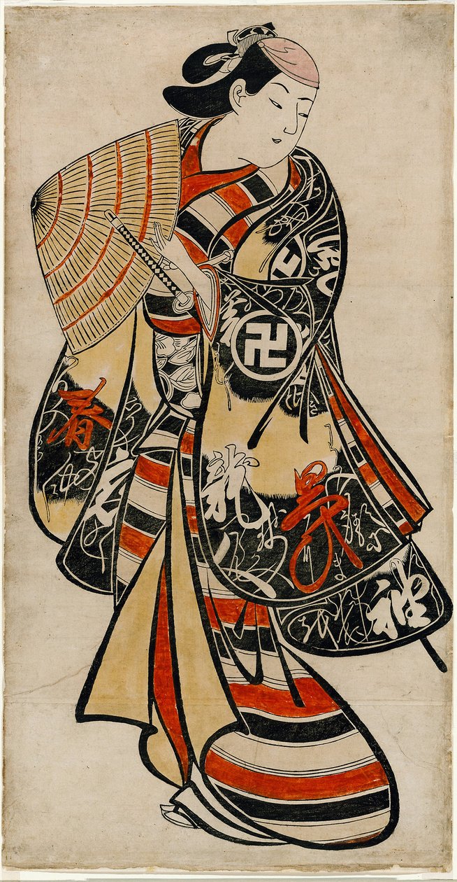 Takii Hannosuke színész mint nőies ifjú, 1707 körül (kézzel színezett fametszet; tan-e, függőleges o-oban) alkotó: Torii Kiyonobu I