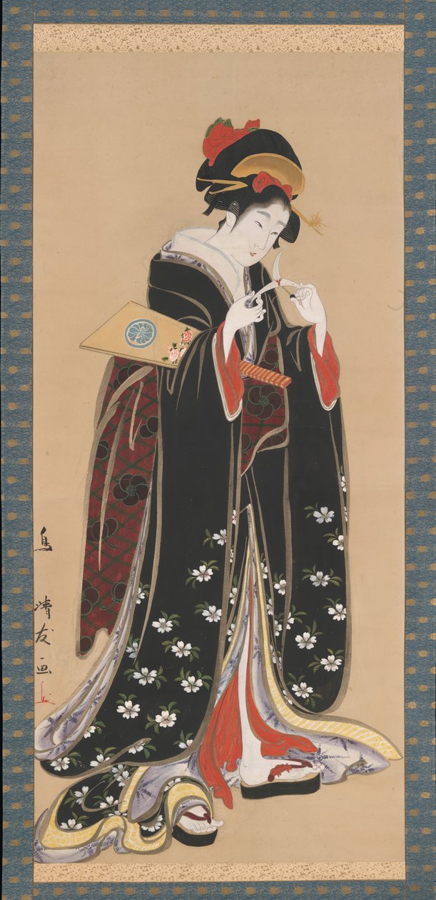 Nő Battledore-ral és Shuttlecock-kal, 1815-20. alkotó: Torii Kiyotomo