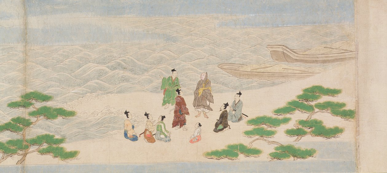 Illusztráció a buddhista templom alapításáról, Tsukiminedera, Muromachi-korszak, 1495 (tinta, szín és arany papíron) alkotó: Mitsuyoshi Tosa