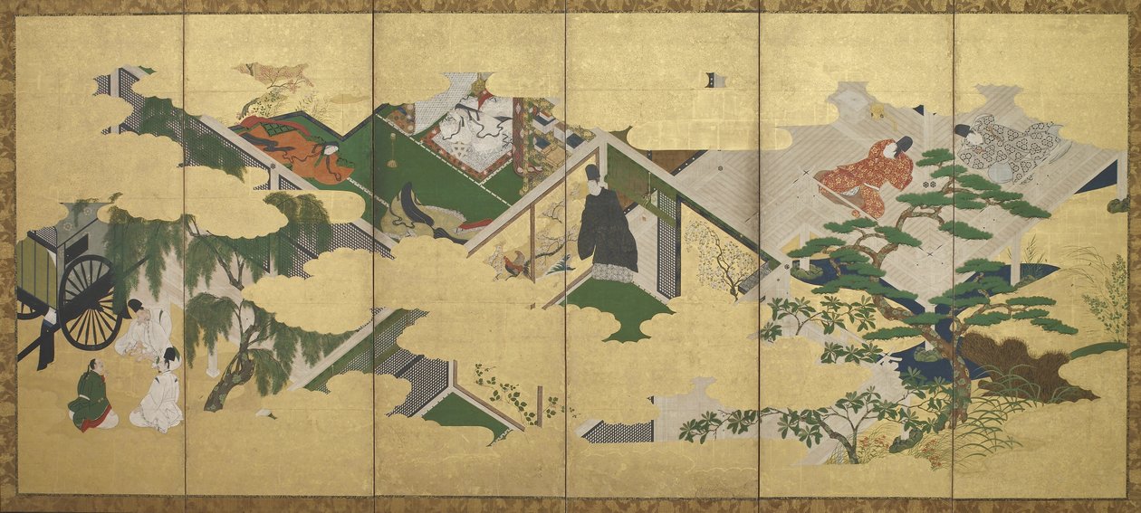 Genji meséje, 2. fejezet: Genji herceg látogatása Utsusemiben, Edo-korszak (tinta, szín és arany papíron) alkotó: Tosa Mitsuoki