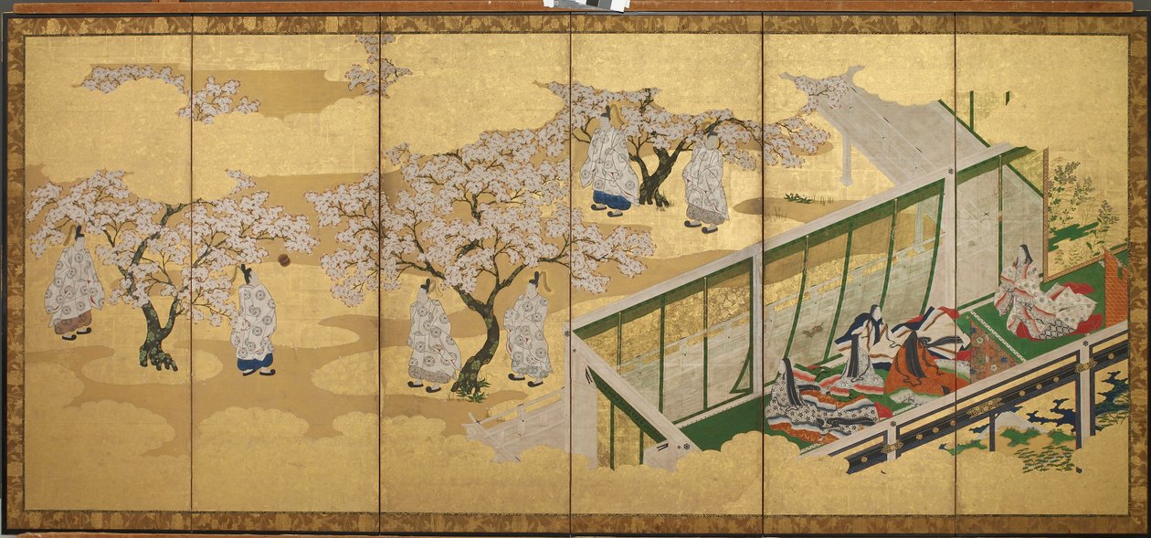 <em>The Tale of Genji</em>, 34. fejezet; Kashiwagi megpillantja a Harmadik Hercegnőt alkotó: Tosa Mitsuoki