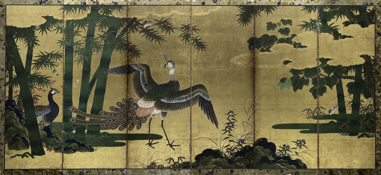 Pávák és bambusz, 1500-as évek vége. alkotó: Tosa Mitsuyoshi