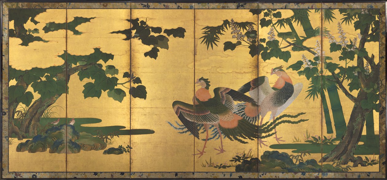 Páva és Főnixek, 1500-as évek vége. alkotó: Tosa Mitsuyoshi