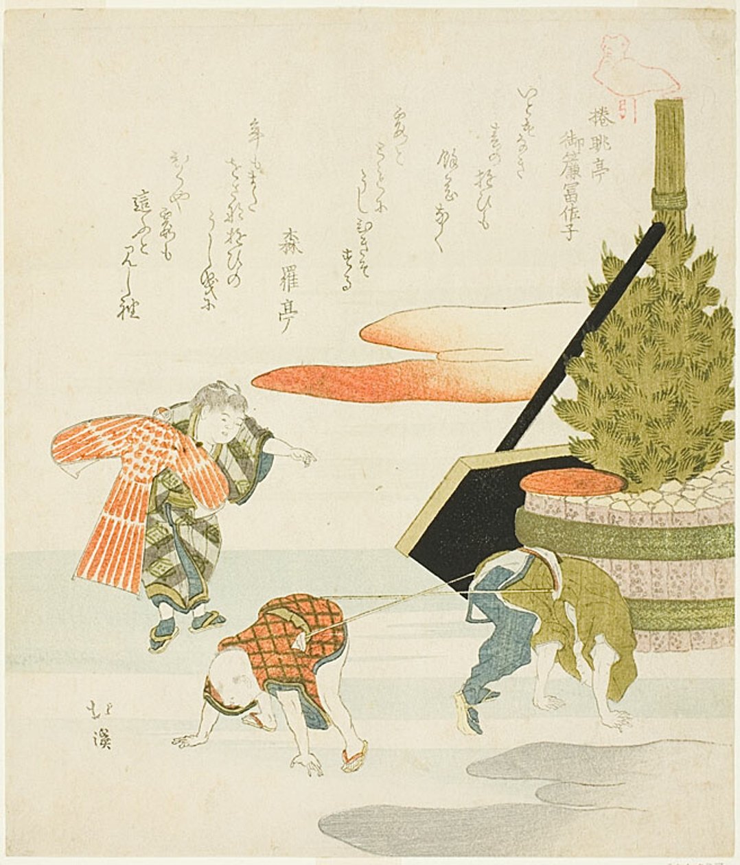 Gyermekek játszanak Tug of War alkotó: Totoya Hokkei