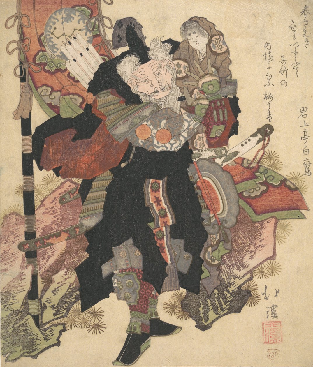 Gyermeket a vállán cipelő kínai harcos, kb. 1825. alkotó: Totoya Hokkei