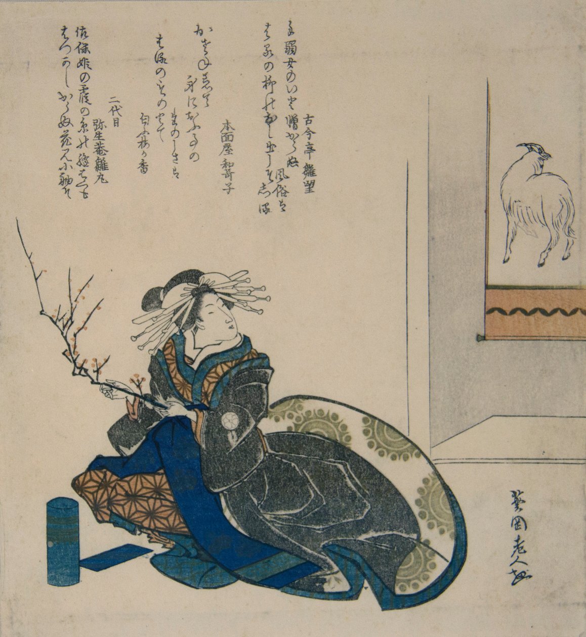 udvarhölgy a szilvavirágok ágával, 1835., 1835. alkotó: Totoya Hokkei