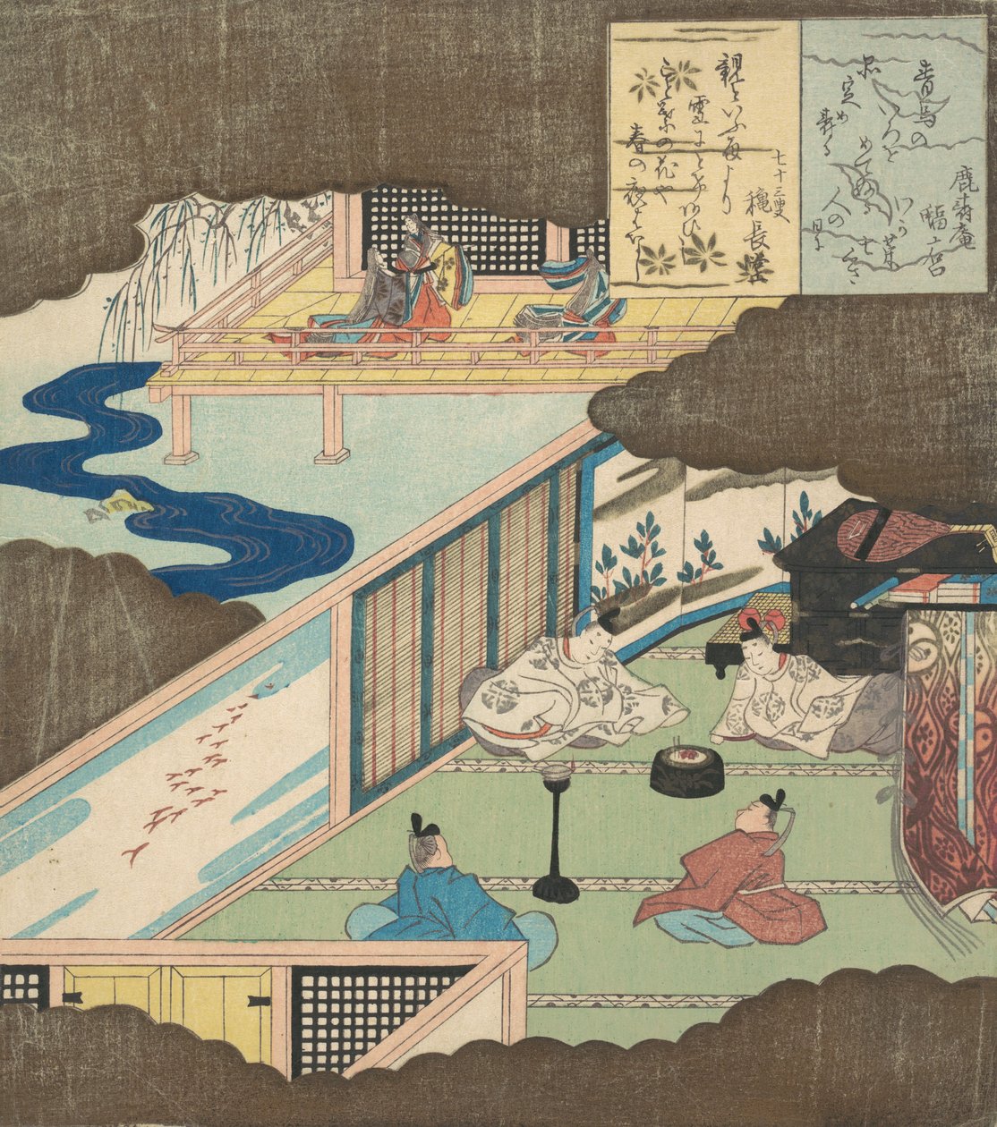 Nemesekkel beszélgető palota belseje, kb. 1820. alkotó: Totoya Hokkei