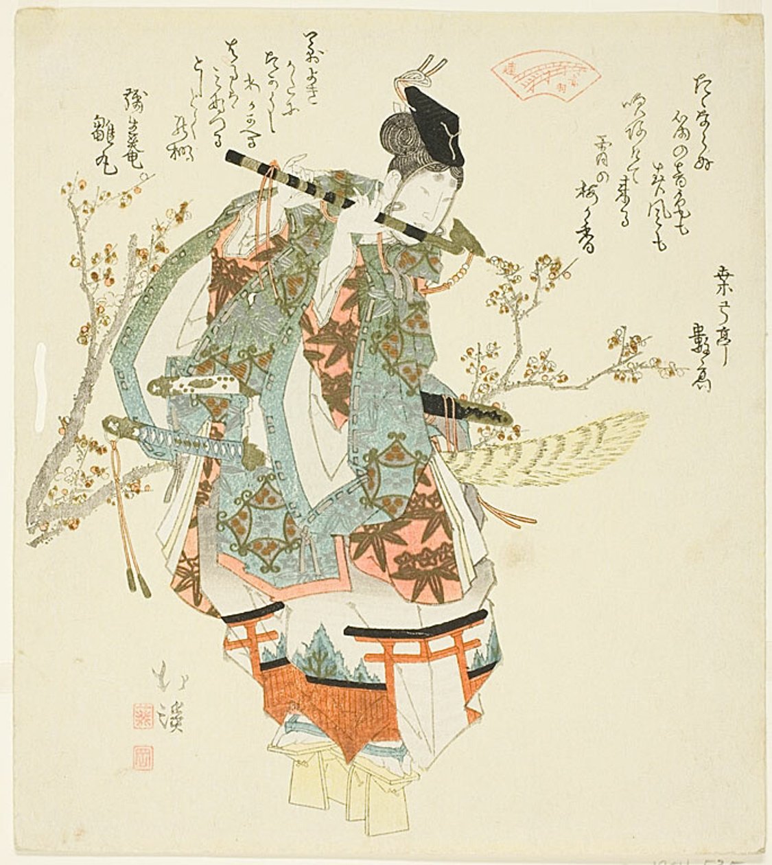 Minamoto no Yoshitsune (Ushiwaka Maru) fuvolán játszik alkotó: Totoya Hokkei
