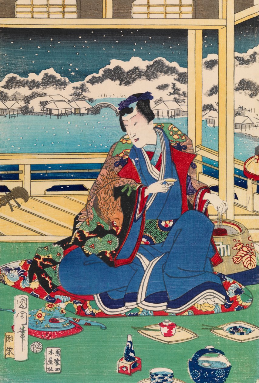 Genji Hó megtekintése erkélyről alkotó: Toyohara Kunichika