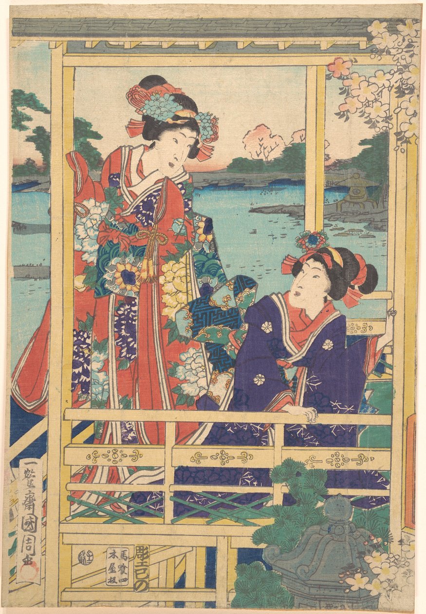 Két szépség a Spring Gardenben, tóval alkotó: Toyohara Kunichika