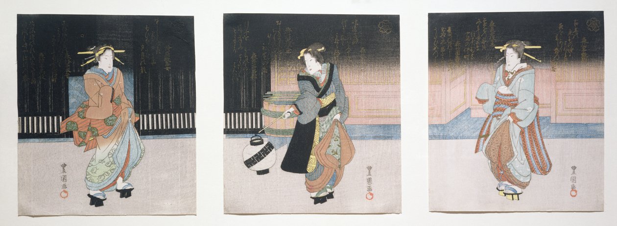 Gésa at Night Triptichon, 1818-30 (fametszet) alkotó: Toyokuni II