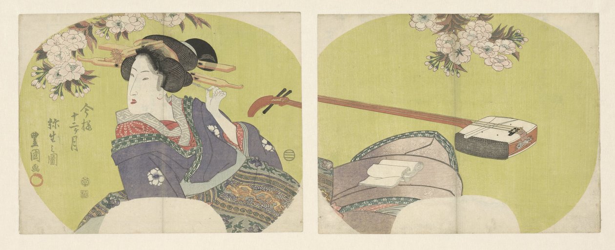 Kurtizán és Shamisen A modern tizenkét hónap (sorozat címe) Imayo junikagetsu (sorozat címe az objektumon) alkotó: Toyokuni (II) , Utagawa