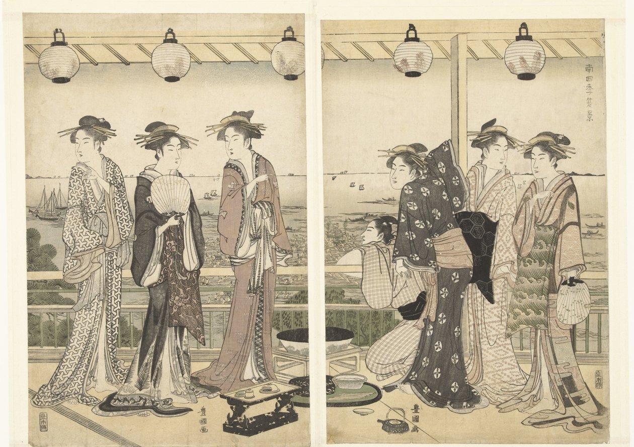 Nyári jelenet Natsu kei (cím a tárgyon) A négy évszak délen (sorozat címe) Minami shiki (sorozat címe az objektumon) alkotó: Toyokuni (II) , Utagawa