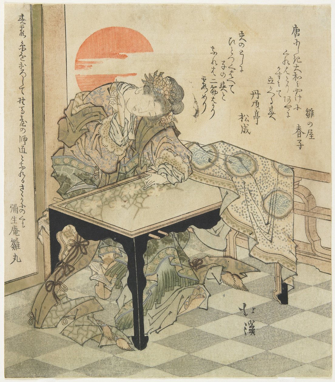 (Kínai hercegnő egy hímzőasztalnál), 1828 alkotó: Toyota Hokkei