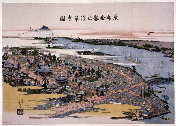 Kinryuzan Senso-ji templom a keleti fővárosban (Edo) 1820 körül (fatömbnyomat) alkotó: Toyota Hokkei