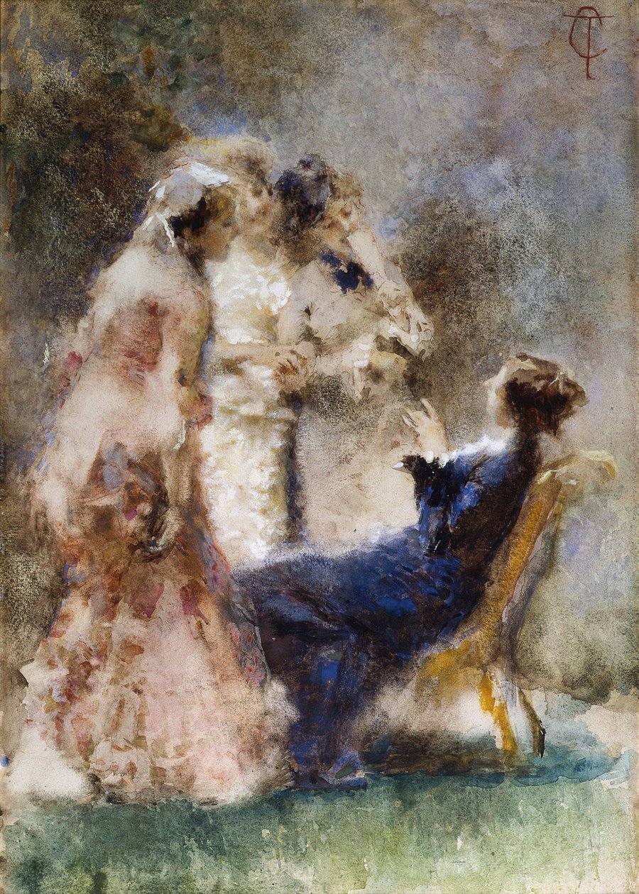 High Life (Pikáns beszélgetés) par Cremona, Tranquillo (1837-1878). Akvarell, karton, méret: 52x36,5 alkotó: Tranquillo Cremona