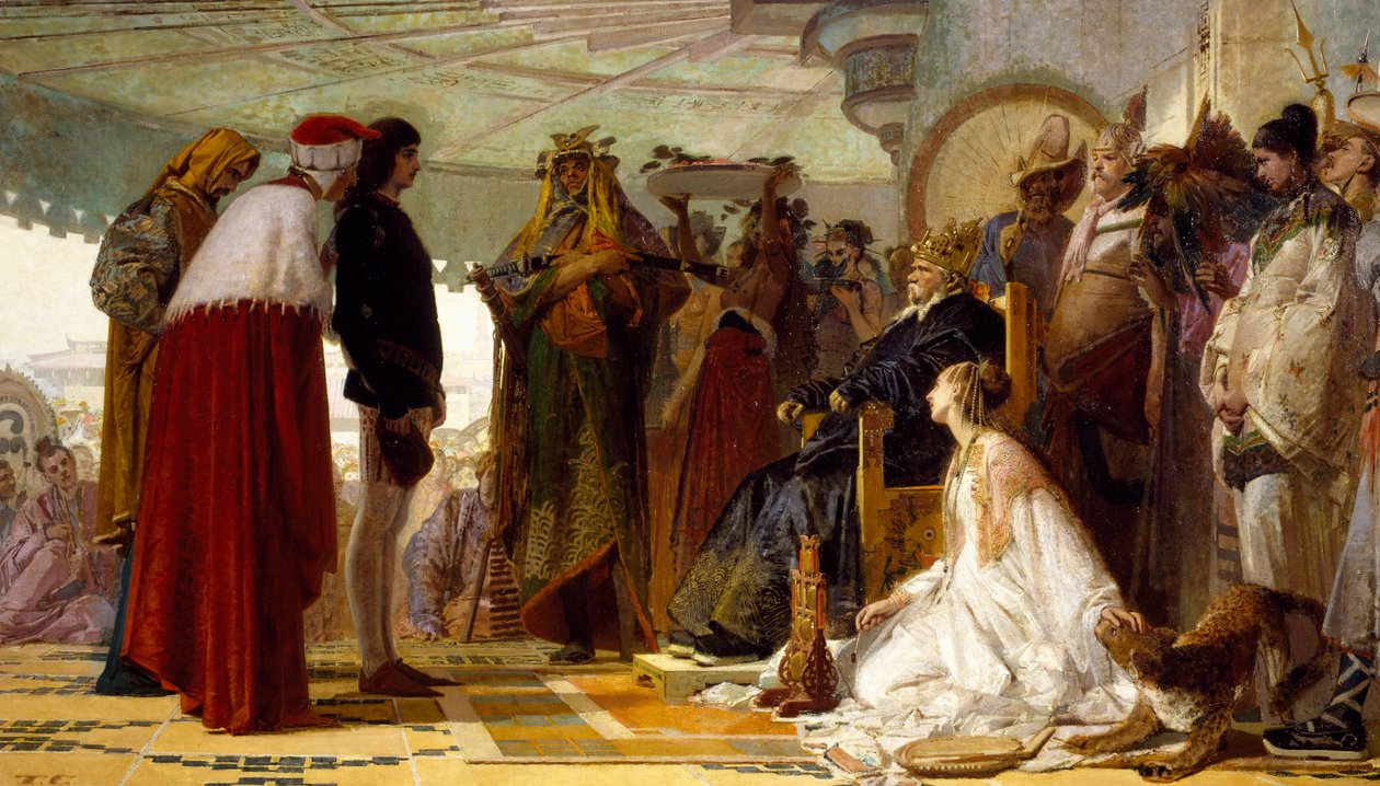 Marco Polo a tatárok nagy kánja előtt, Tranquillo Cremona, 1863 körül alkotó: Tranquillo Cremona