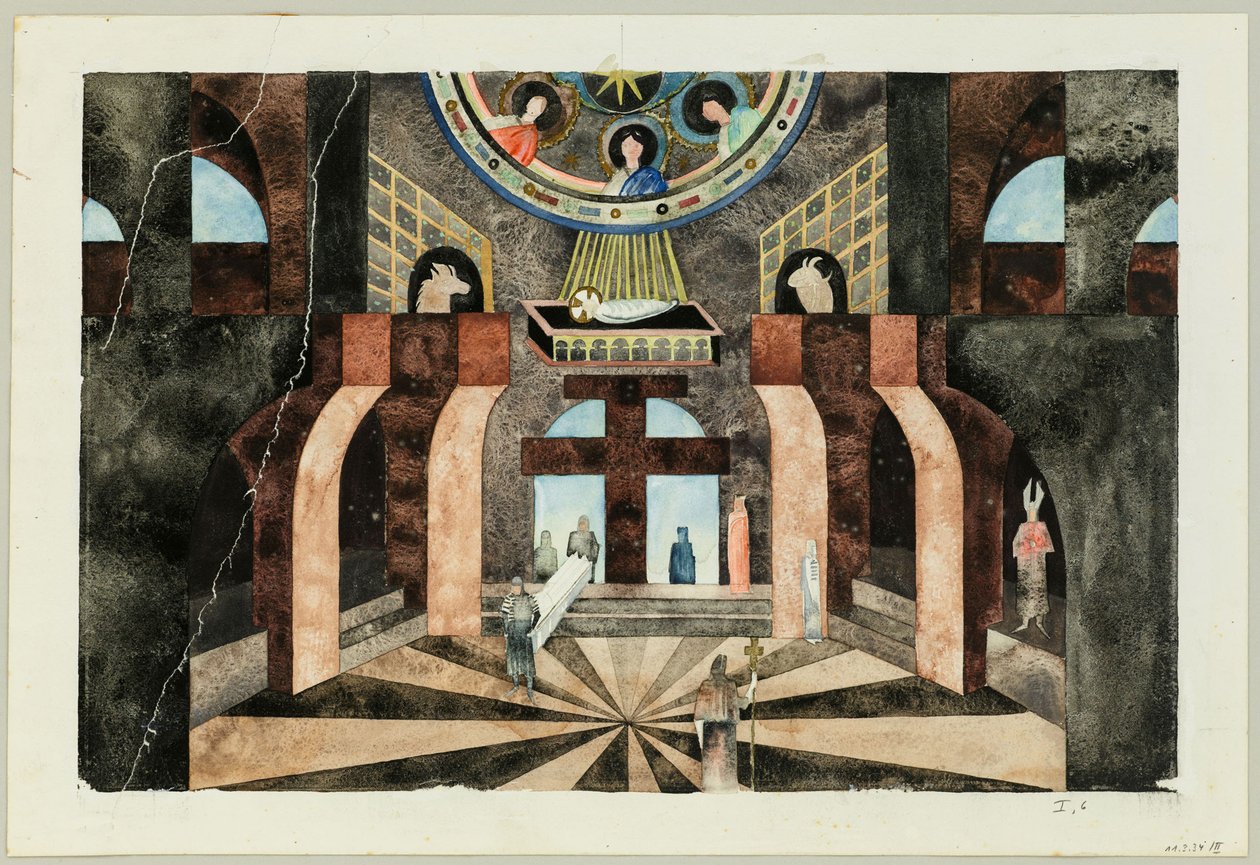 Friedrich Hebbel Tragedy Die Nibelungen színpadi terve, 1934 körül. alkotó: Traugott Müller