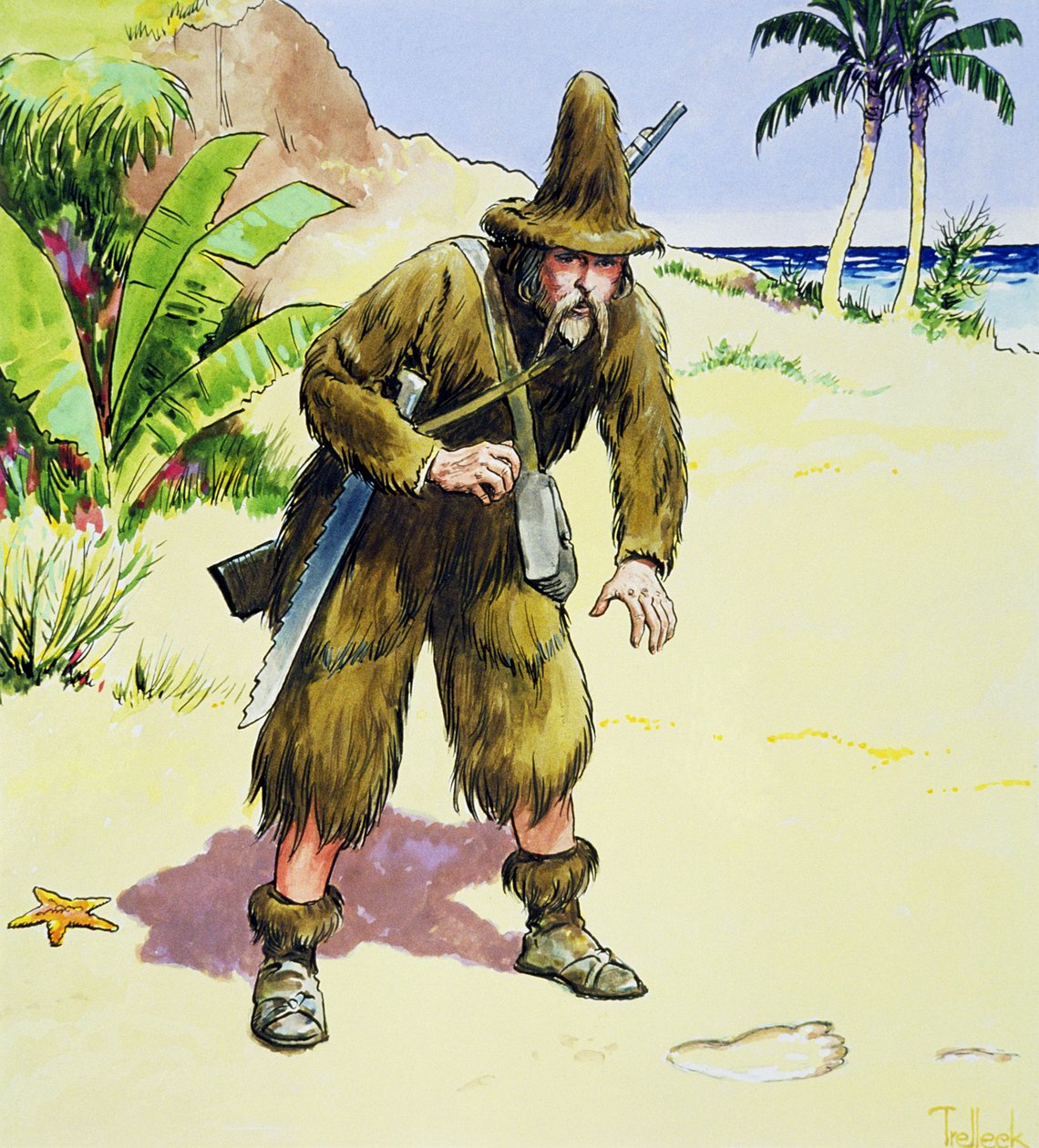 Robinson Crusoe, a "Peeps into the Past"-ból, 1900 körül jelent meg alkotó: Trelleek