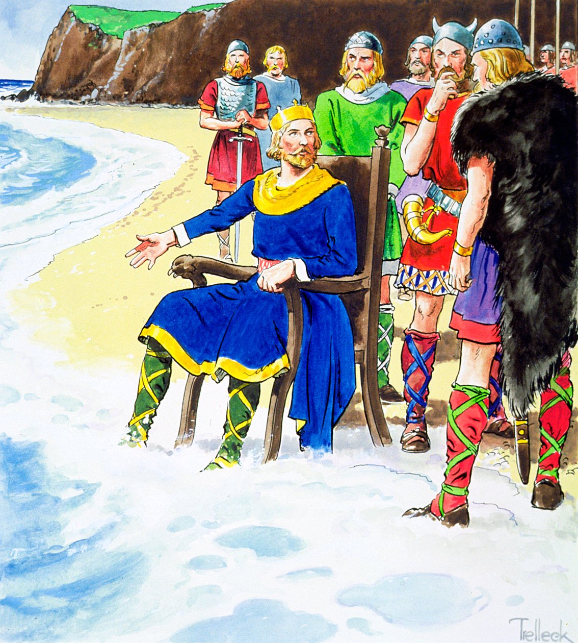 Canute király nem tudta visszatartani a hullámokat, 11. század eleje, 1900 körül alkotó: Trelleek