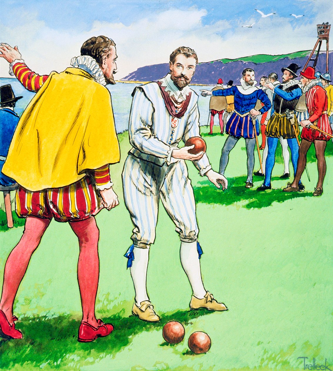 Sir Francis Drake tálakat játszik a Plymouth Hoe-n, 1588 c1900 alkotó: Trelleek