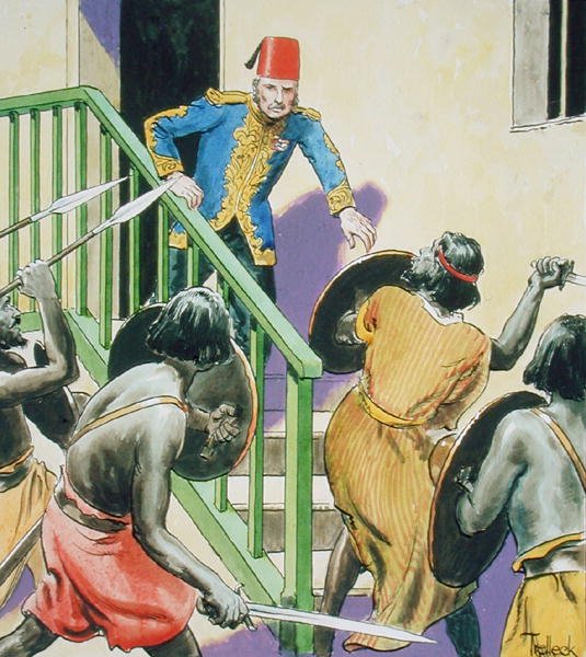 Gordon tábornok (1833-85) Kartúm hőse, a „Kukucskál a múltba”, 1900 körül megjelent (színes litho) alkotó: Trelleek Trelleek