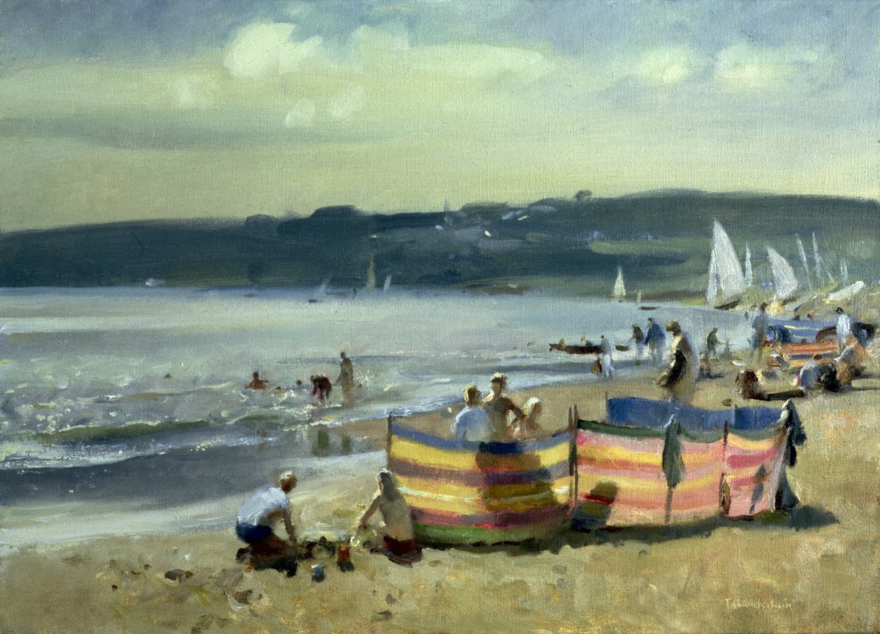 Gyermekek a tengerparton Abersochban alkotó: Trevor Chamberlain