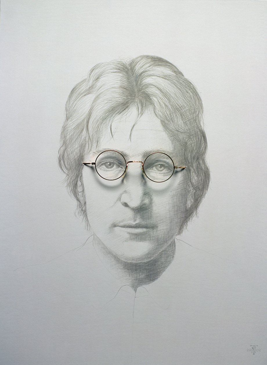 Lennon (1940-80) (ezüstpont és kínai fehér szemüveg, melegen sajtolt papíron, táblára fektetve) alkotó: Trevor Neal