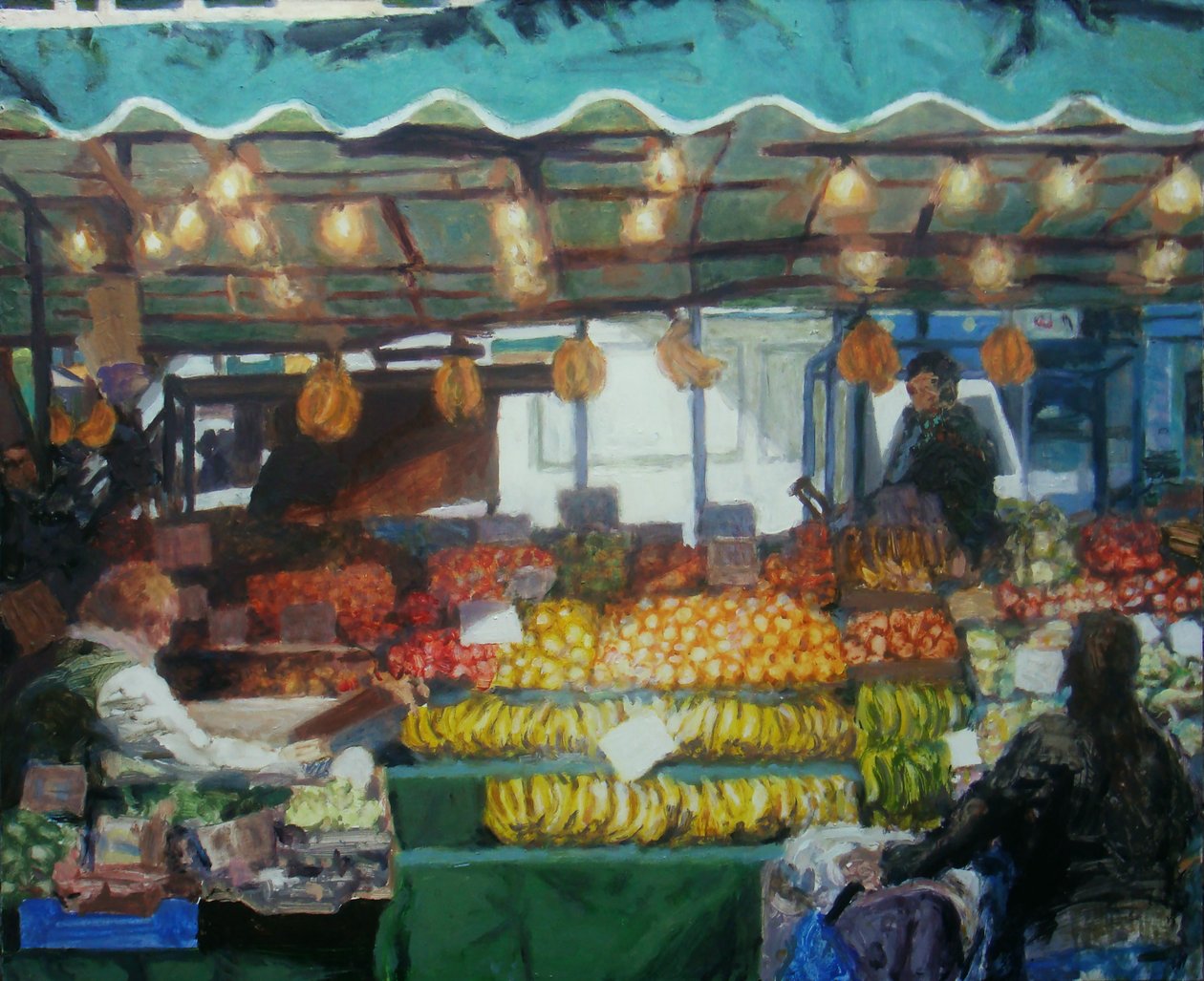Nagy piaci stand (Lewisham, London), 2011 (olaj, tábla) alkotó: Trevor Burgess