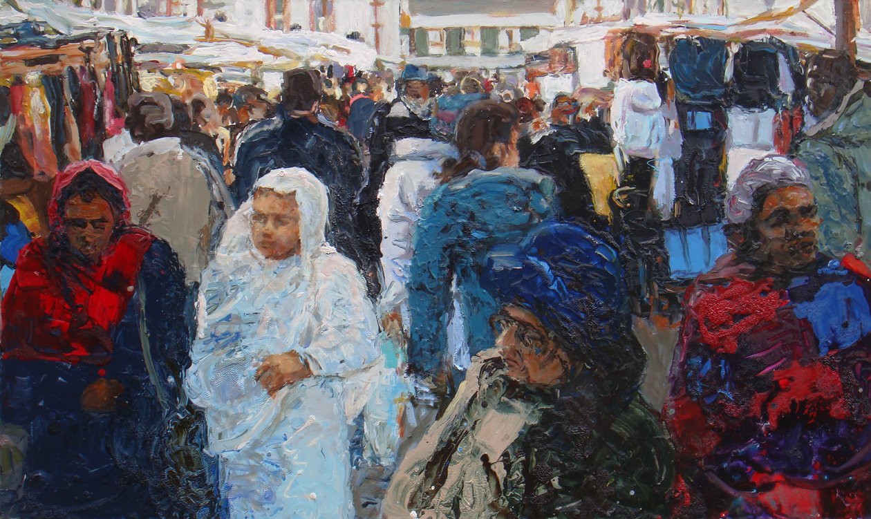 Piaci vásárlók (Ridley Road, London), 2011 (olaj, vászon) alkotó: Trevor Burgess