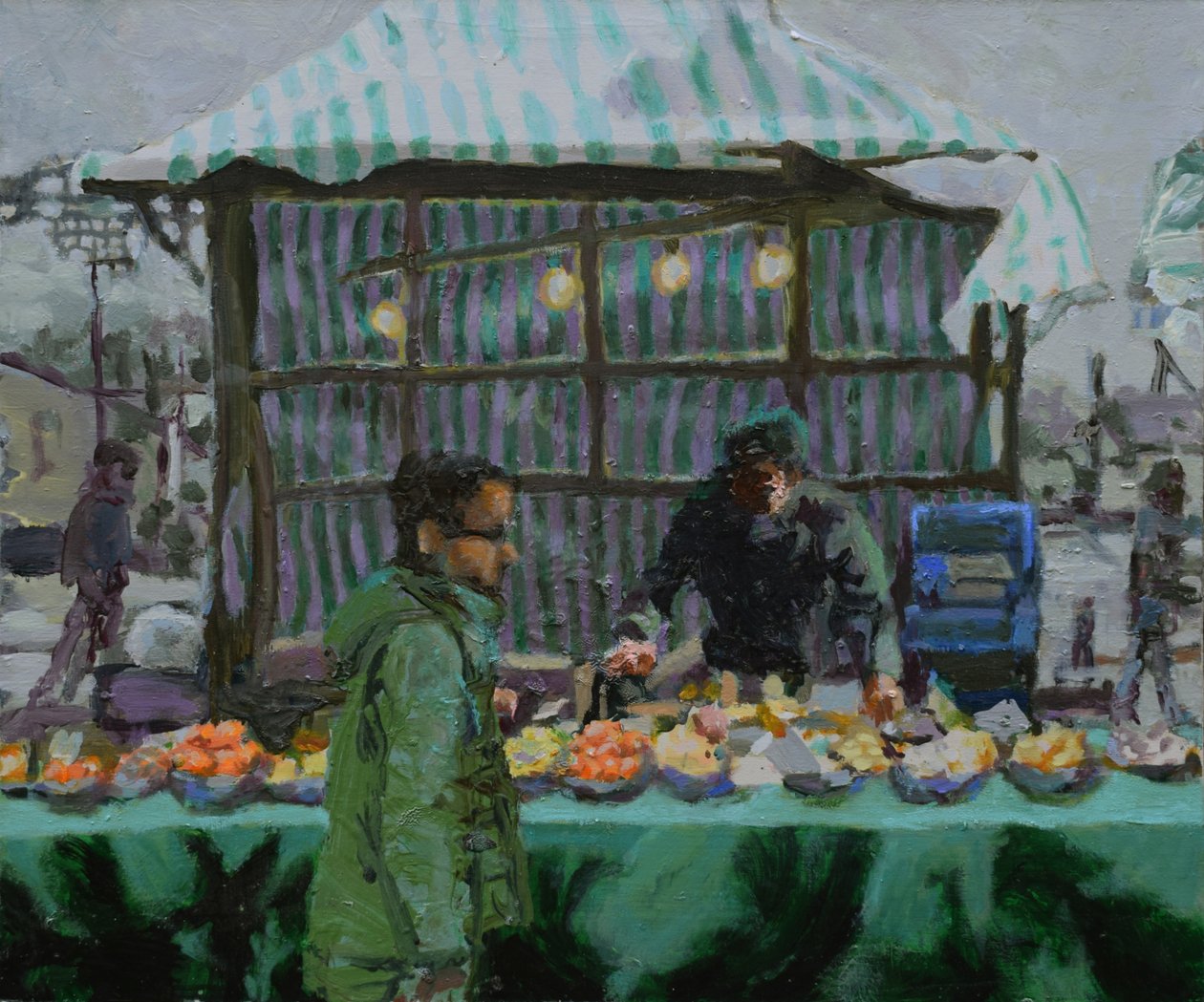 Piaci bódé (Deptford), 2015 (olaj, vászon) alkotó: Trevor Burgess