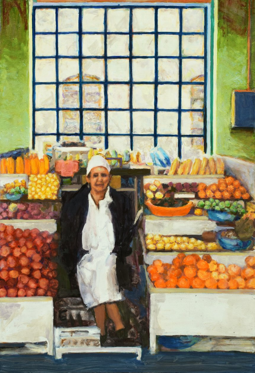 Piaci stand (Quito, Ecuador), 2015 (olaj, tábla) alkotó: Trevor Burgess