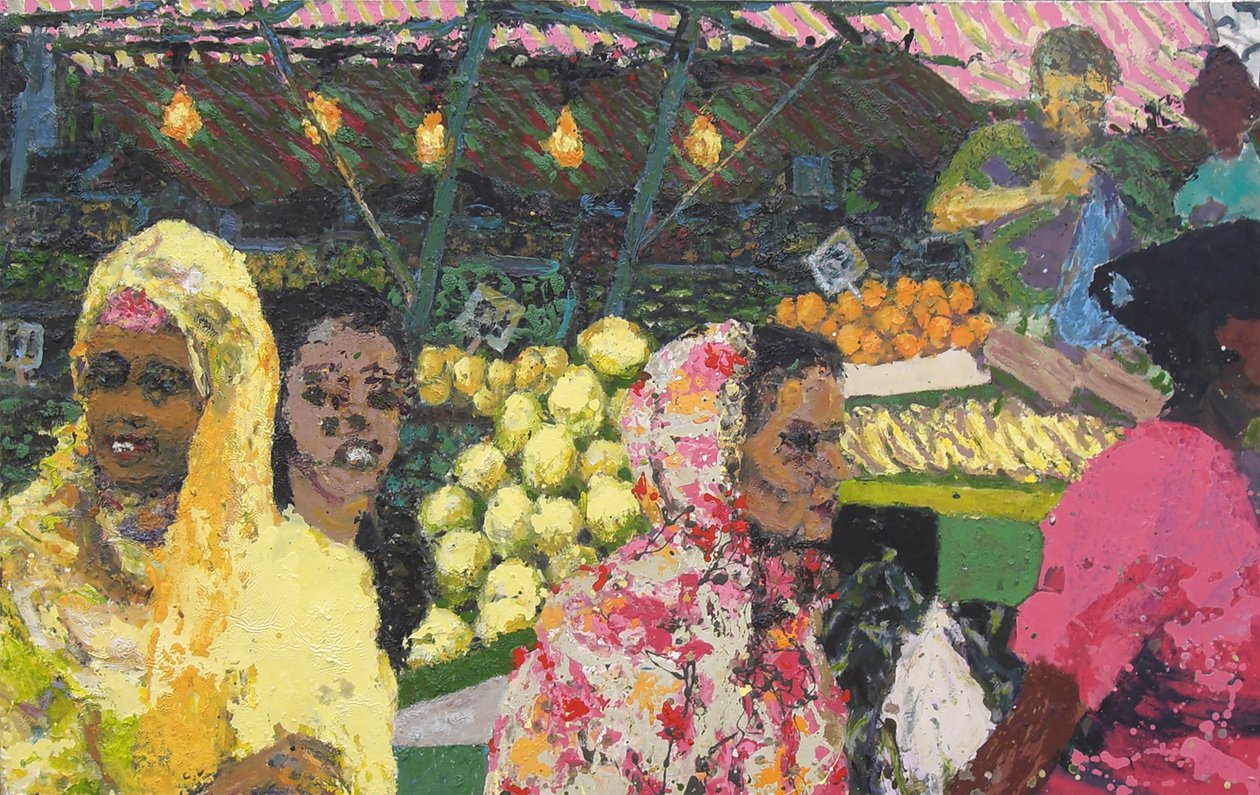 Ridley Road Market (London), 2002 (olaj, vászon) alkotó: Trevor Burgess