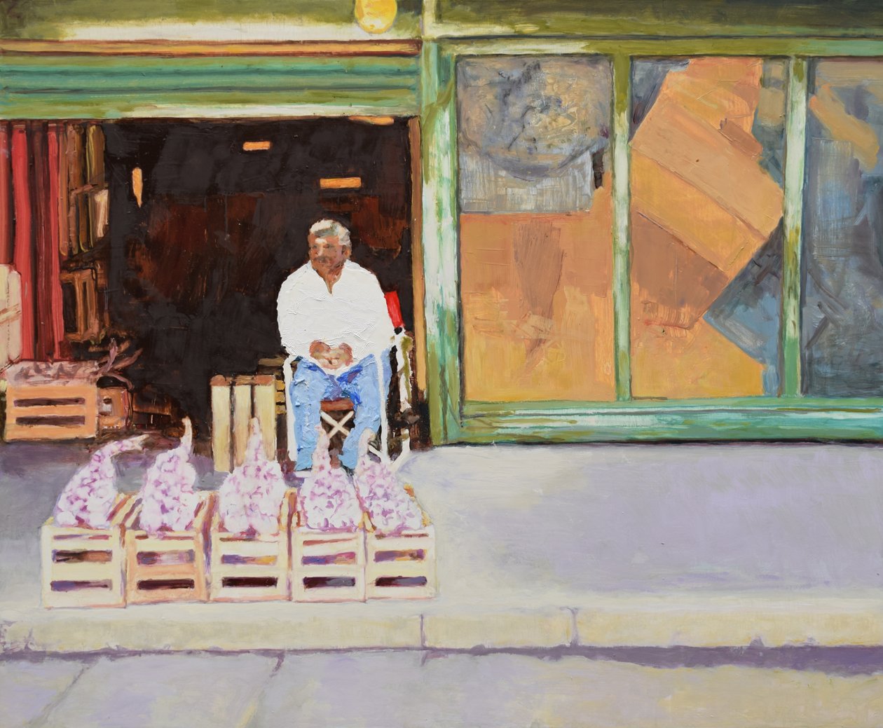 Fokhagyma eladása (San Juan, Argentína), 2016 (olaj, tábla) alkotó: Trevor Burgess