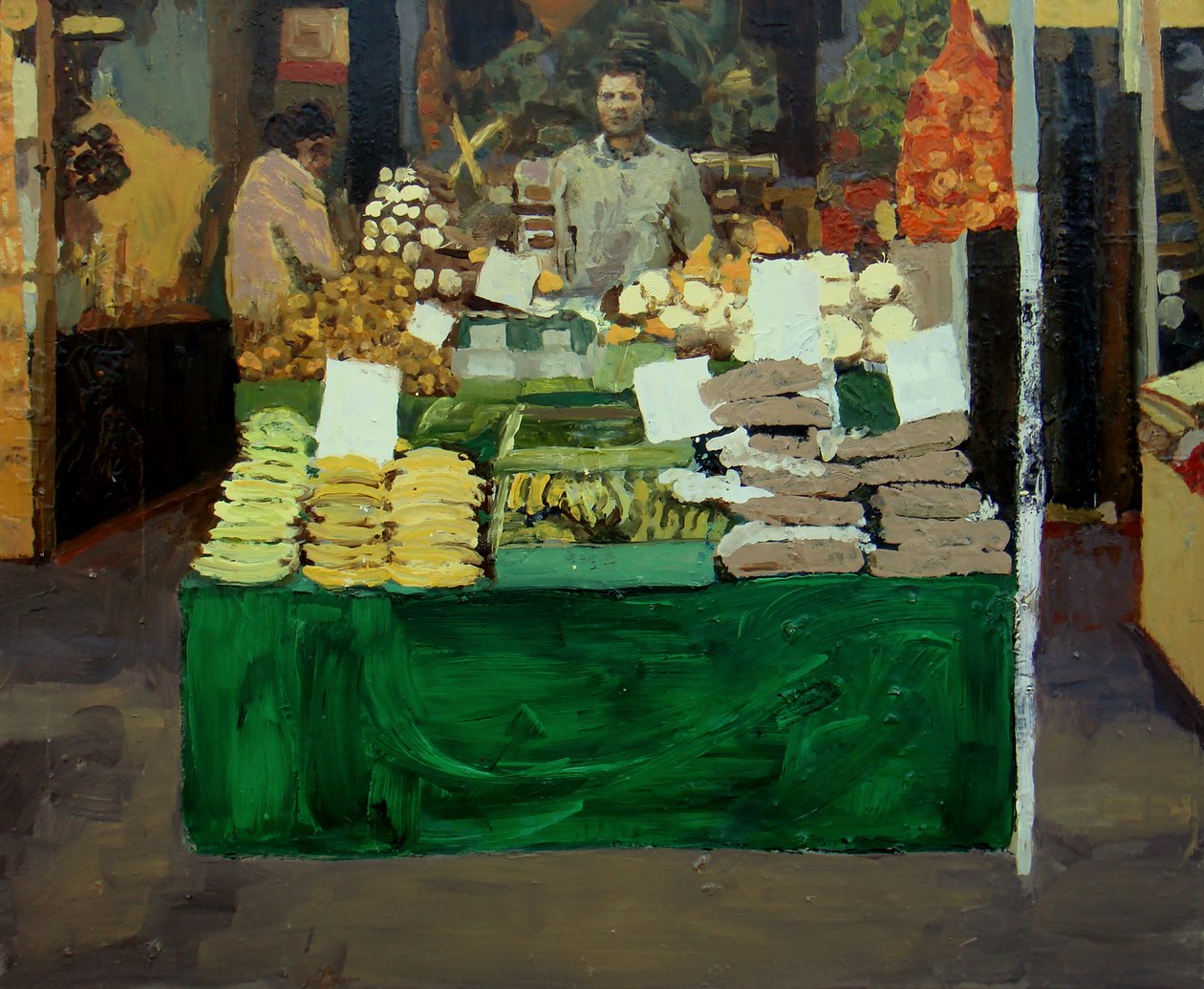 Zöldségstand (Deptford, London), 2009 (olaj, tábla) alkotó: Trevor Burgess