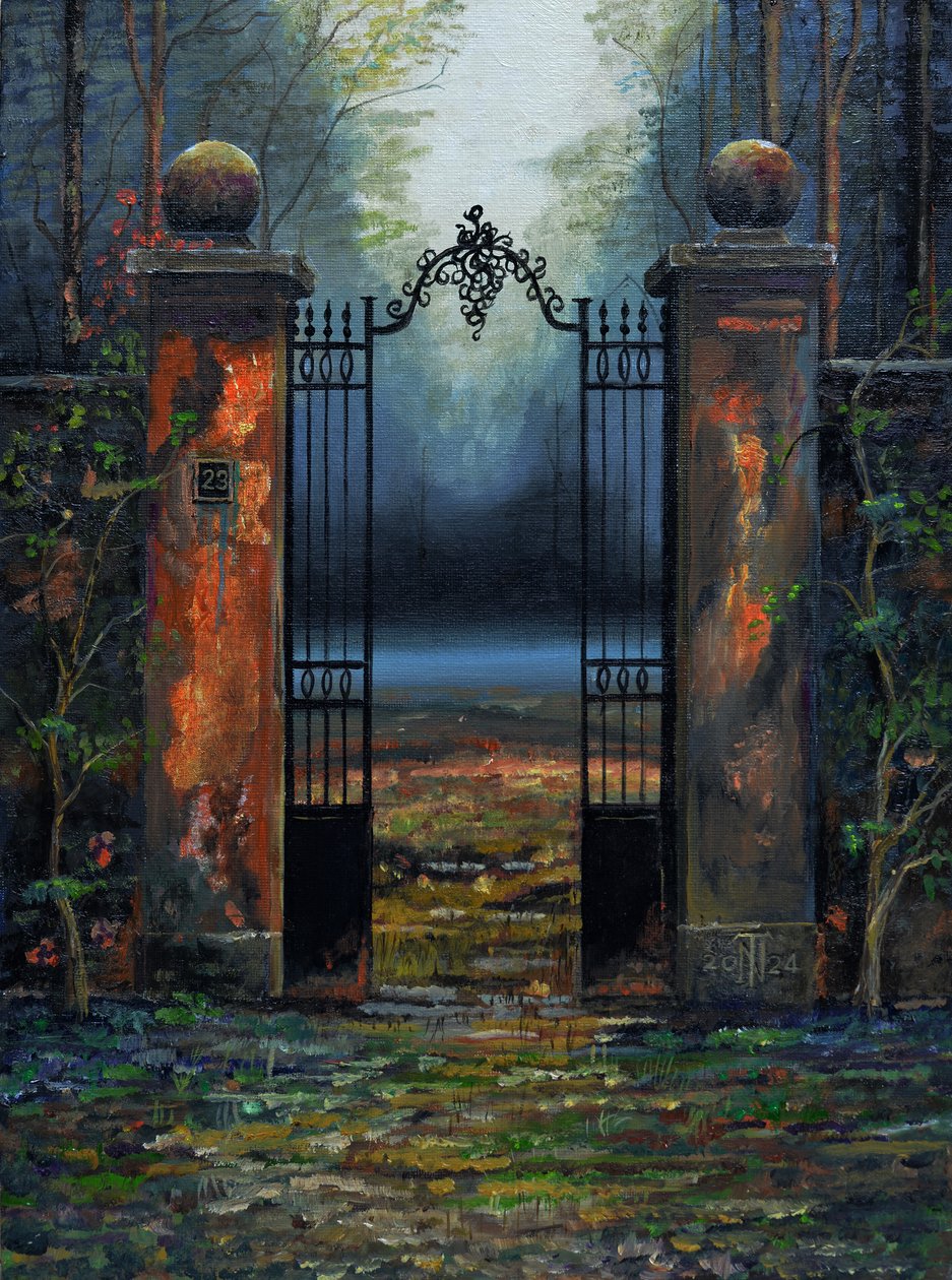 Gates to Chateau, Franciaország, 2024 (olaj, tábla) alkotó: Trevor Neal