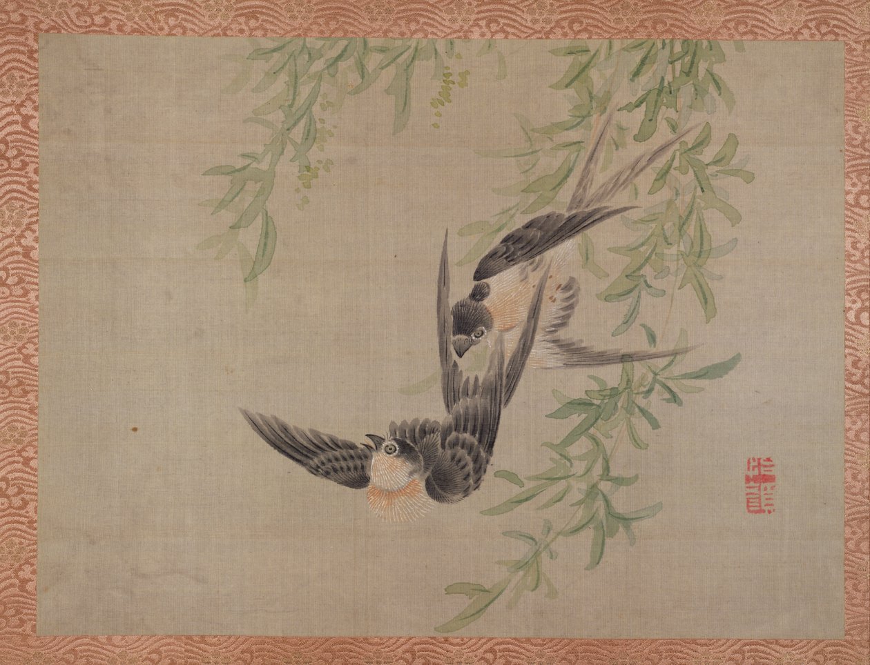 Fecske repül, 1851 (akvarell, selyem) alkotó: Tsubaki Chinzan