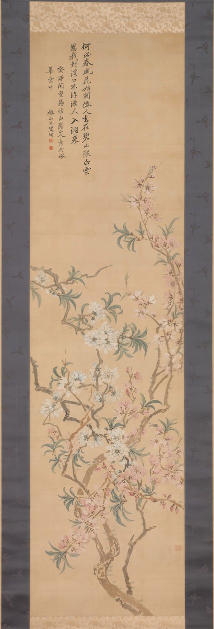 Piros és fehér őszibarackvirágok, 1843. alkotó: Tsubaki Chinzan