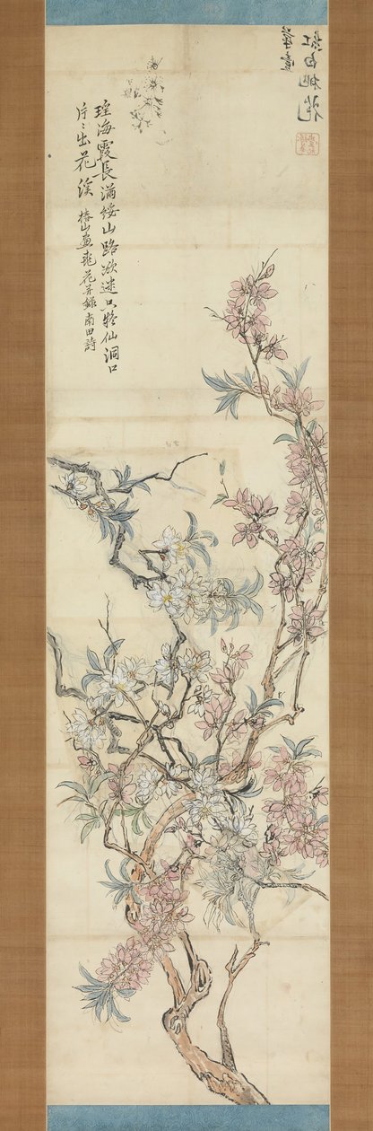 Piros és fehér őszibarackvirágok, előkészítő vázlat, 1843. alkotó: Tsubaki Chinzan