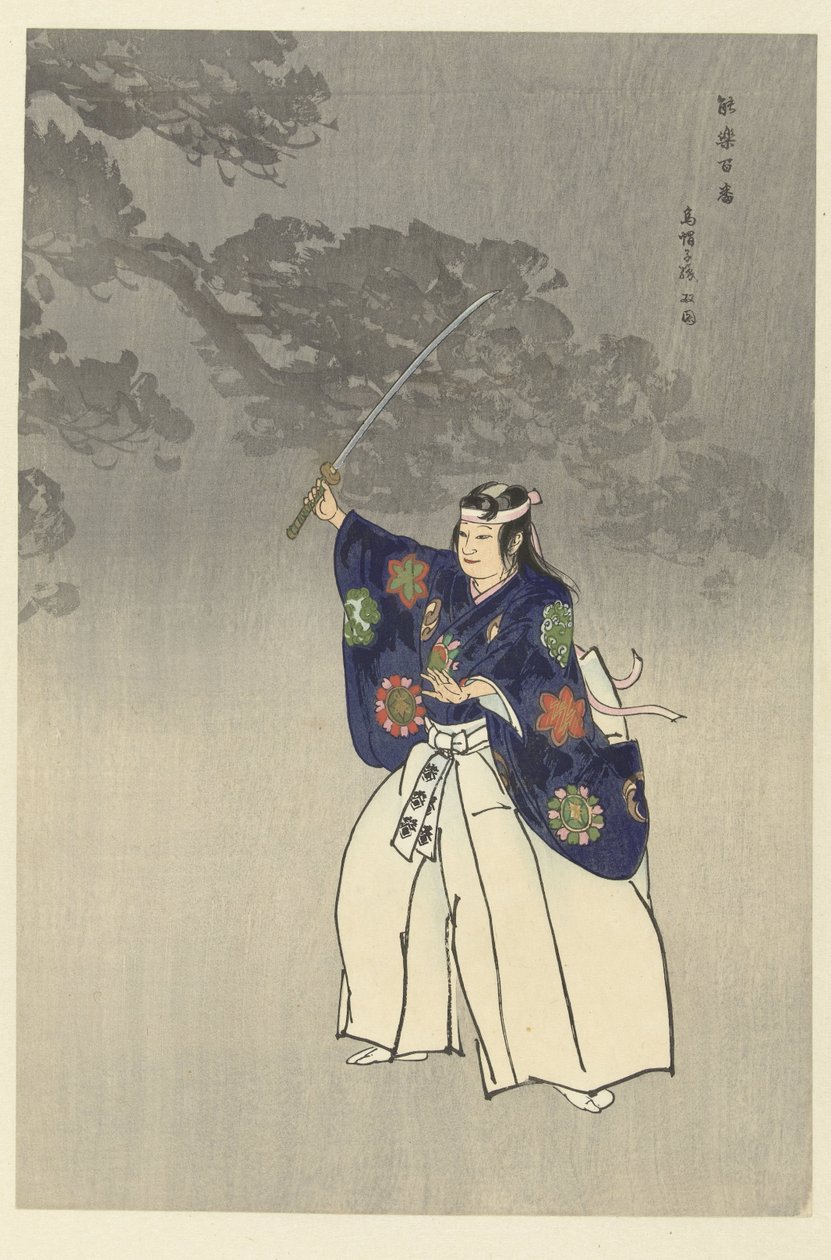 A Noh színház szereplői az Eboshiorit játsszák Eboshiori (cím a tárgyon) Játssz a Hundred Noh-t (sorozat címe) Nogaku hyakuban (sorozat címe az objektumon) alkotó: Tsukioka Kogyo