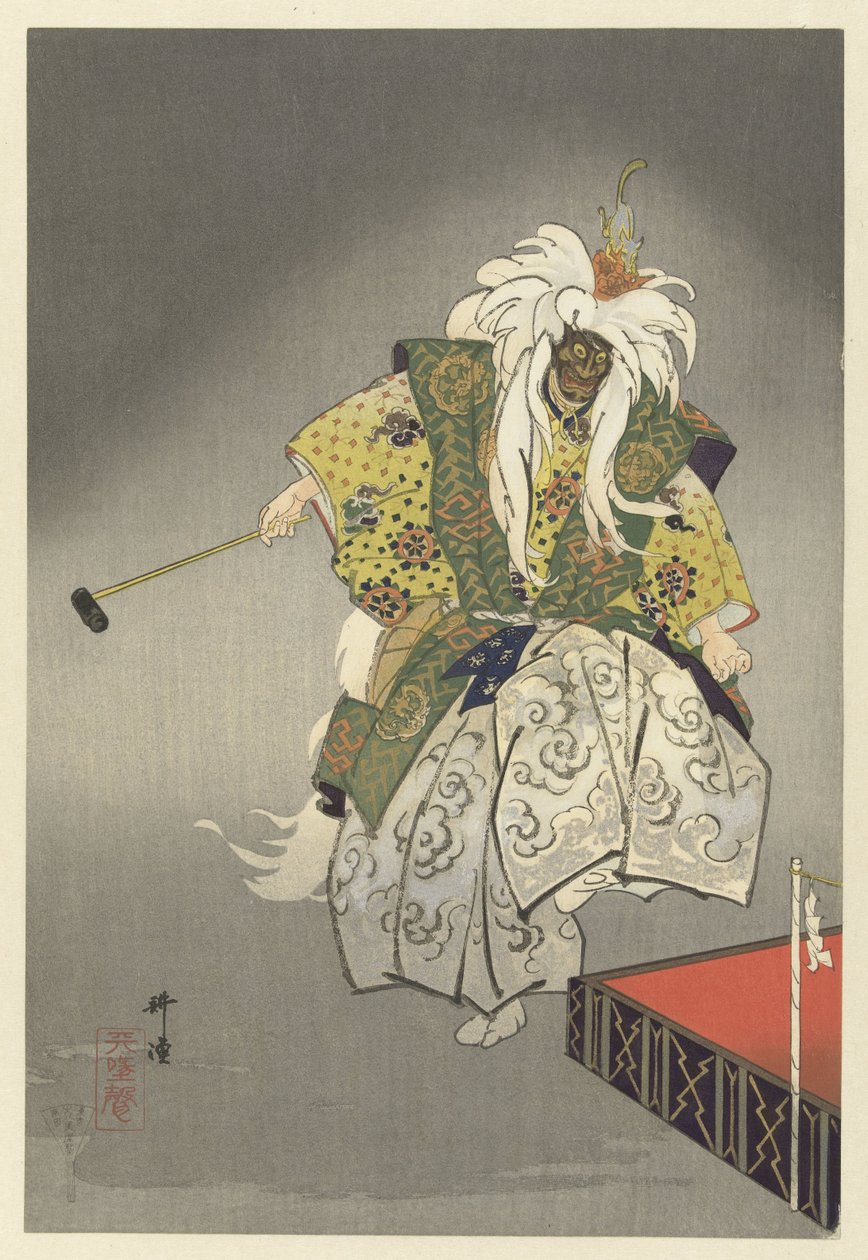 A Noh színház szereplői a Kokajit játsszák Kokaki (cím a tárgyon) Játssz a Hundred Noh-t (sorozat címe) Nogaku hyakuban (sorozat címe az objektumon) alkotó: Tsukioka Kogyo