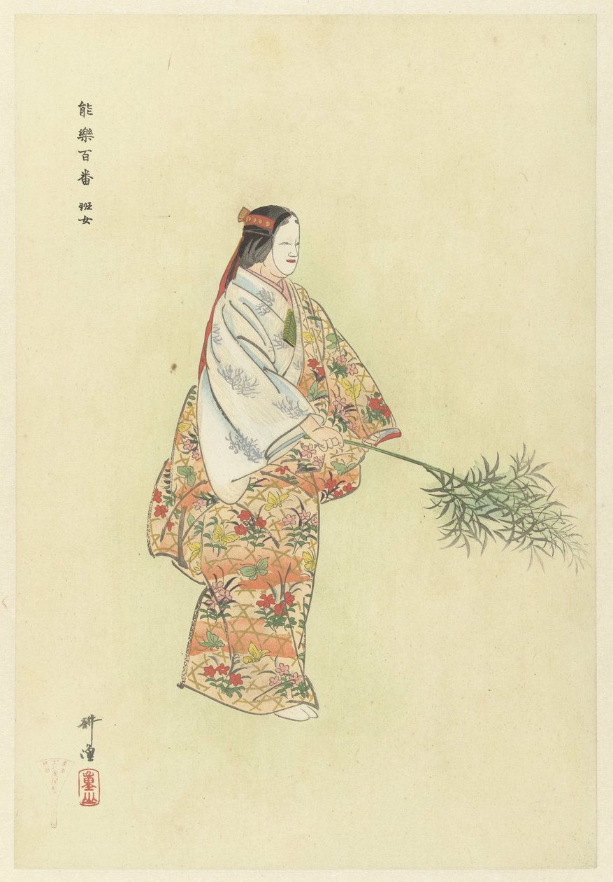 Színész a No Play Hanjo-ban Noh színész a Noh című darabból, a Hanjo Hanjo (cím a tárgyon) Játssz a Hundred Noh-t (sorozat címe) Nogaku hyakuban (sorozat címe az objektumon) alkotó: Tsukioka Kogyo