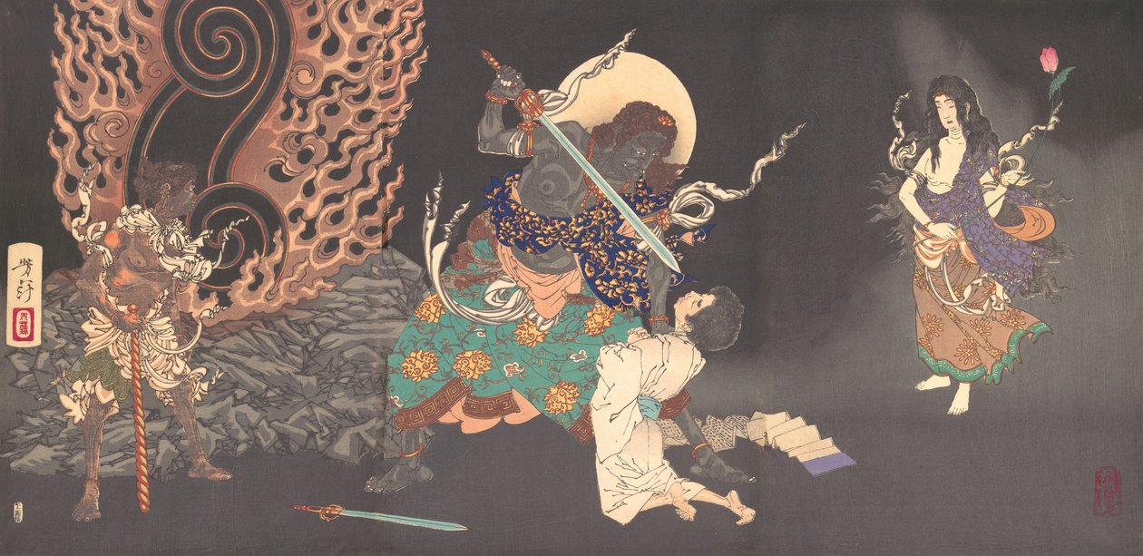 Fudo Myoo Threatening a Novice, 1885. alkotó: Tsukioka Yoshitoshi