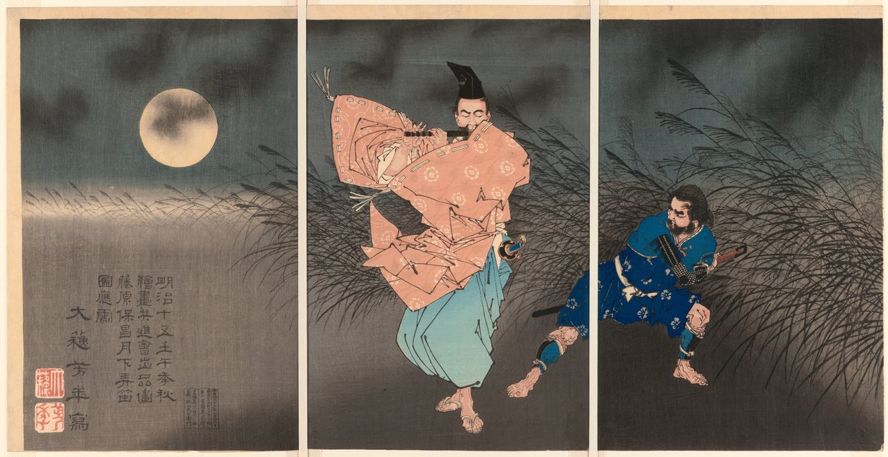 Fujiwara no Yasumasa fuvolán játszik a Holdfényben alkotó: Tsukioka Yoshitoshi